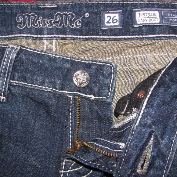 Miss Me Jeans Size 26 x 33 Easy Boot Low Rise Denim Studs chains sequins - Picture 7 of 12